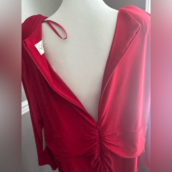 Eliza j Long Sleeve Red Ruched Cocktail Party Evening Dress Gown Plus Size 22W - Picture 4 of 6